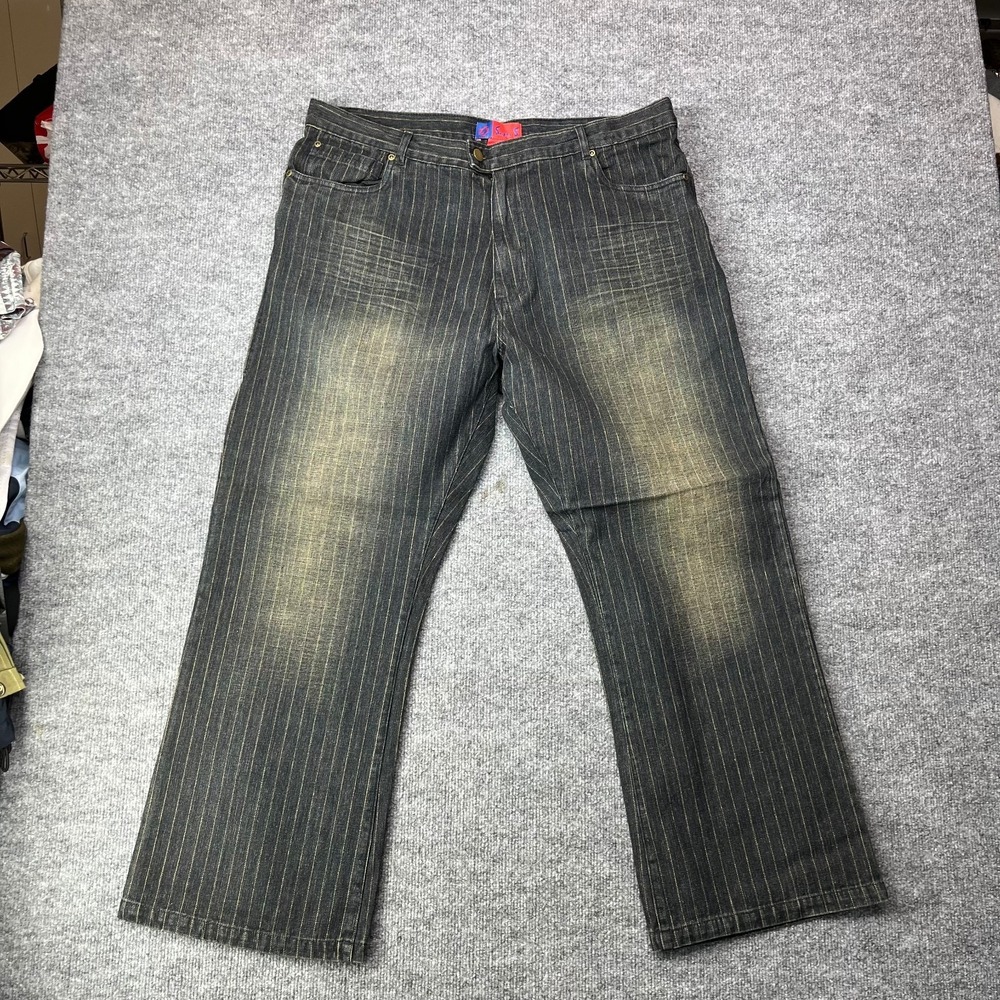 VTG Deadstock Y2K Super S Jeans Men's Denim Hickory Pinstripe Straight - 38X29.5